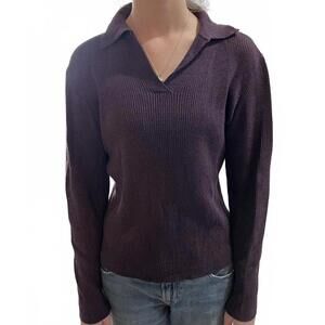 Rafaella Women's Ribbed Long Sleeve Sweater with Collar. Size Large